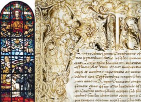 Licet et debito Glasfenster und päpstliche Bulle ((c) Archiv Barmherzige Brüder Bayerische Ordensprovinz) Die Barmherzigen erhalten ihr erstes Ordensdokument von Papst Pius V.