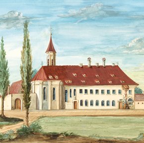 Neuburg St. Wolfgang_Kunstmaler Merz_1871 (Archiv Barmherzige Brüder Bayerische Ordensprovinz ) Neuburg auf einem alten Gemälde