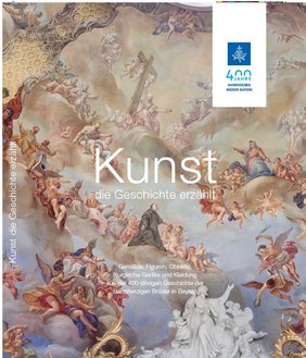 Kunst, die Geschichte erzählt (Titel-Grafik: Simone Stiedl, Foto: Roman Mensing, Kuppelfresko mit Johannes-von-Gott-Darstellung, Clemenskirche Münster (Westfalen))