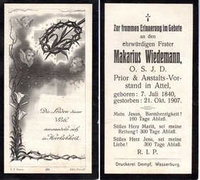 Sterbebild Frater Makarius Wiedemann